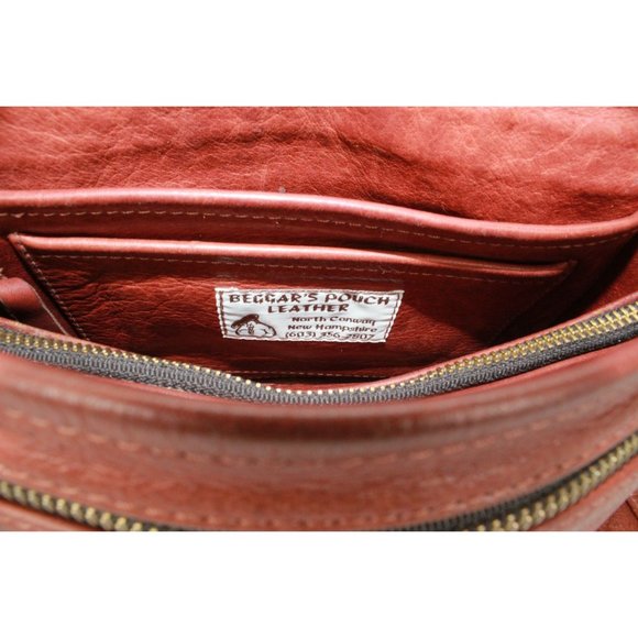 Beggar’s Pouch Brown Distressed Leather Flap Compartment Crossbody Bag - Picture 7 of 9